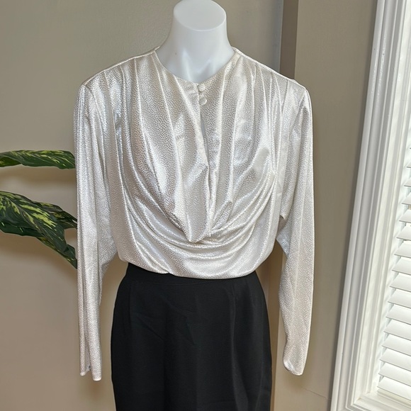 Vintage Elegant White Drape Blouse - Picture 1 of 9